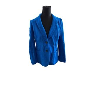 Talbots Aberdeen Knit Blazer Cobalt Blue Two Button Jacket Womens Size 6 VN1953
